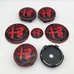 Alfa Romeo Car Emblem Wheel and Trim Styling Set - 7 Piece Collection (7pcs black red)