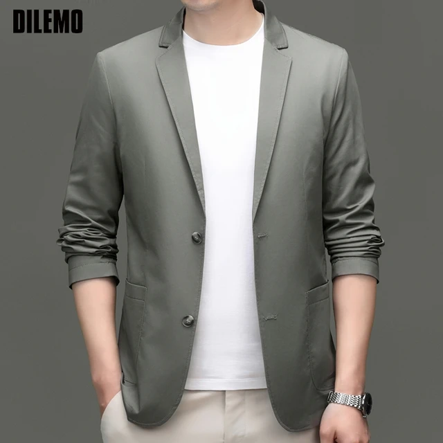 High End 100% Cotton Breathable Brand Fashion Elegant Business Casual Slim Fit Smart Trendy Blazer Jacket Expensive Suit Coat 1