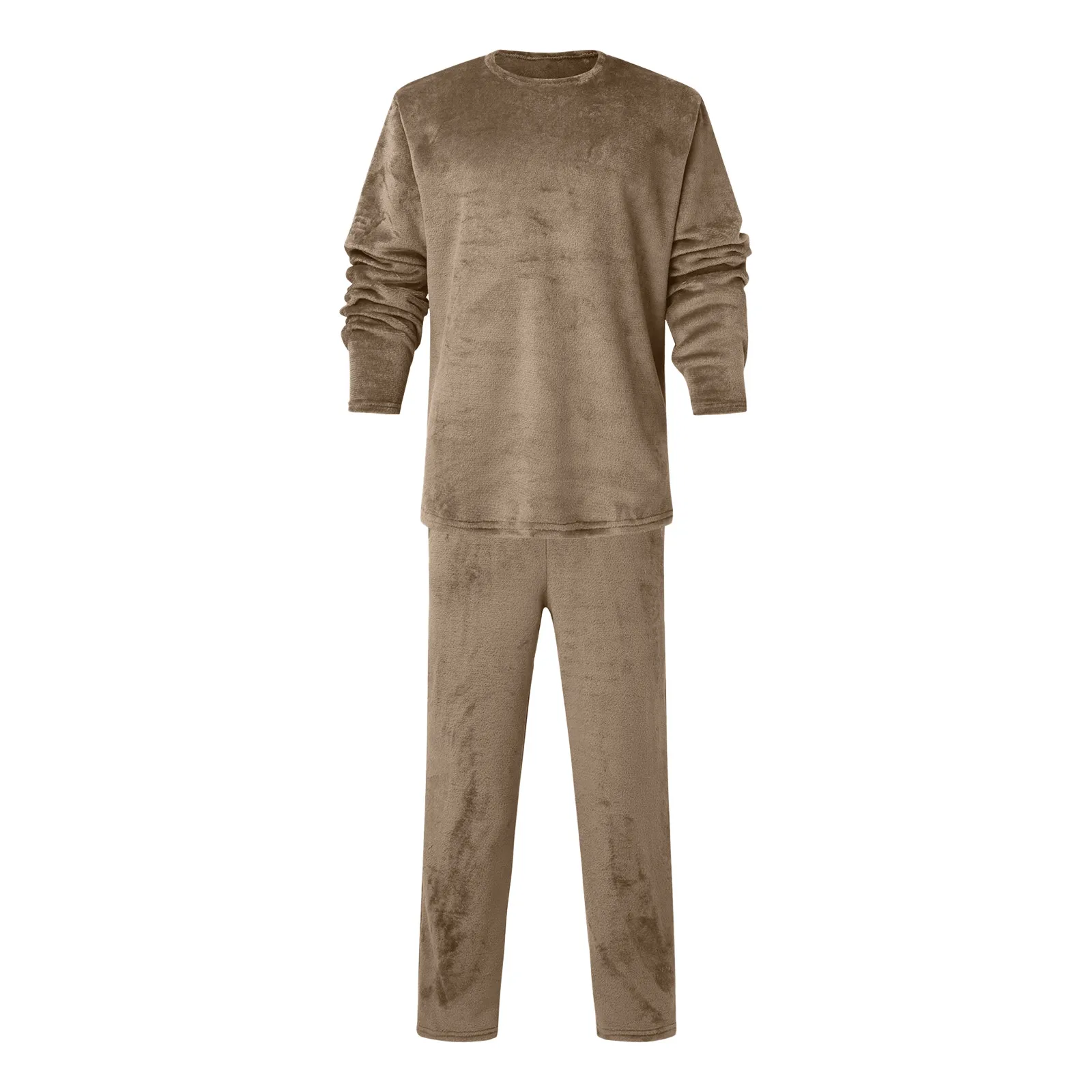Men's Autumn Winter Warm Coral Velvet Pajama Suit Solid Color Sleepwear Fleece 2 Piece Set Long Sleeve Pullover Tops + Pants Sets man pajamas set