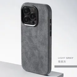 Premium Italian Suede Magnetic Luxury Flip Case - Supercar Inspired Leather Finish - iPhone 17 Pro (Light gray)