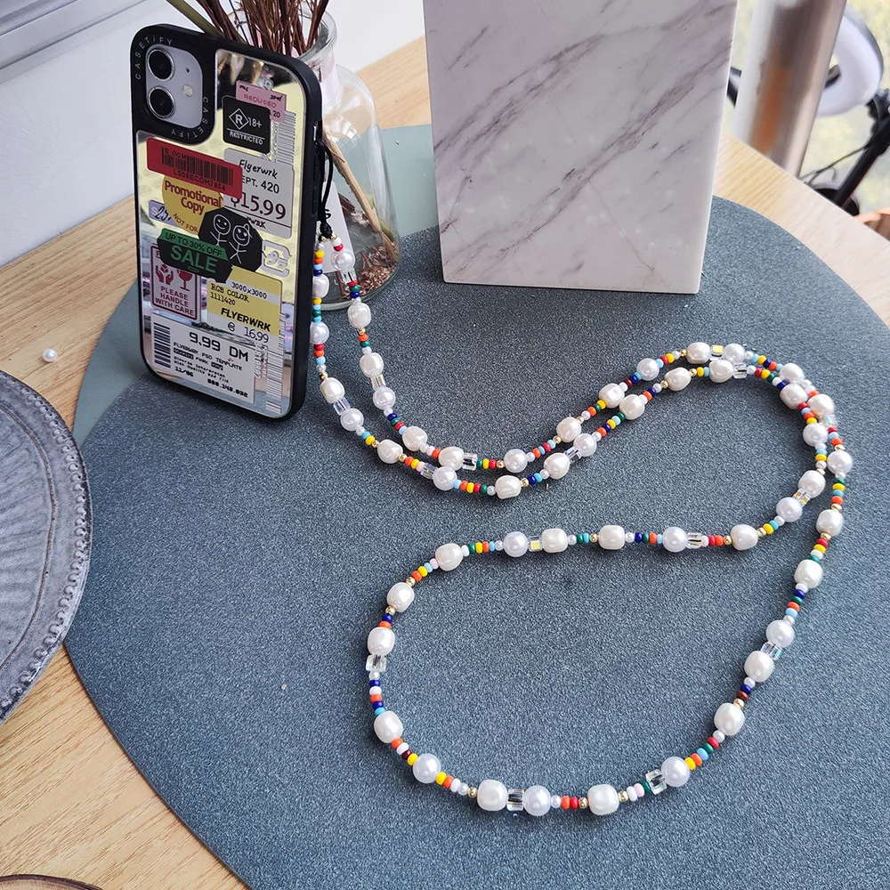 

HERLOOK Y2K Accessories Phone Chain Pearl Beads Phone Charm Colorful Beaded Long String for Cellphones Anti-lost Lanyard 120cm