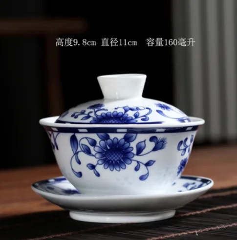 Hollow Honeycomb Kung Fu Tea Set Blue and White Porcelain Gaiwan 150ml Ceramic tea ware tureen