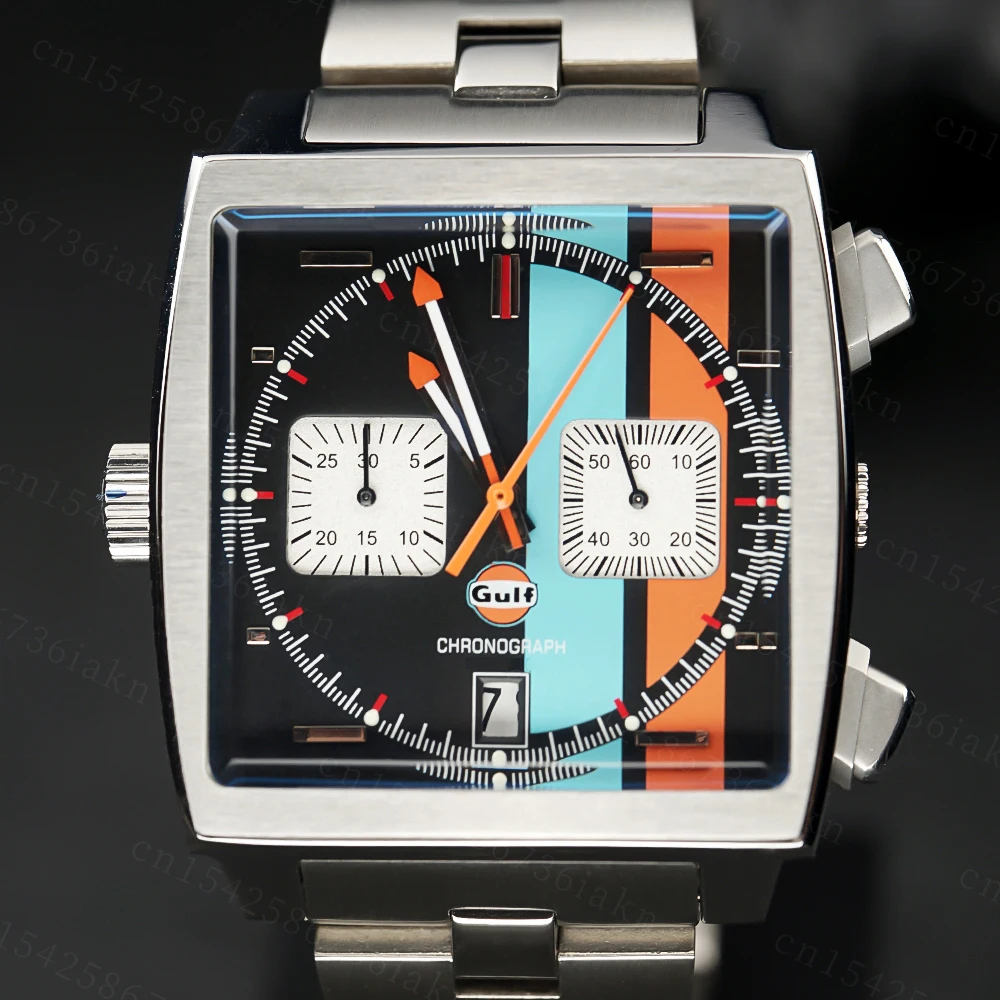 2022 Fashion New Square Color Bar 37mm Men's Leisure Sports Sapphire Mirror Stainless Steel Material Waterproof Quartz Watch