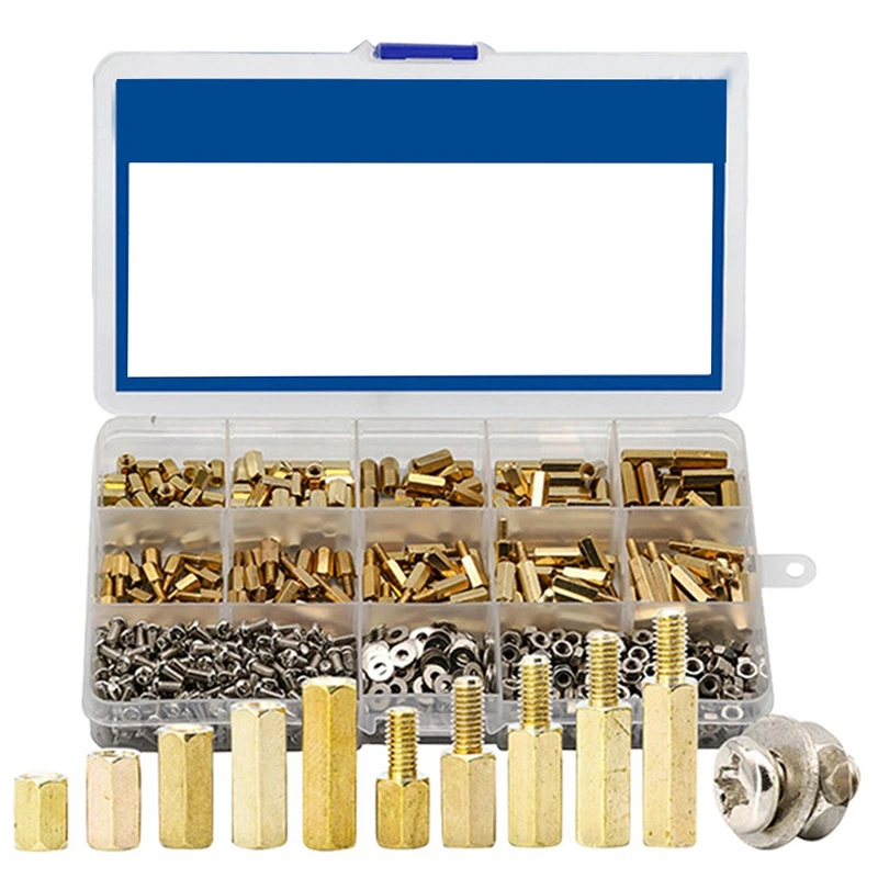 

910 PCS M3 Male Female Hex Brass Bracket Spacer Pan Head Screw Nut And Washer Assortment Kit Pcb Motherboard Bracket