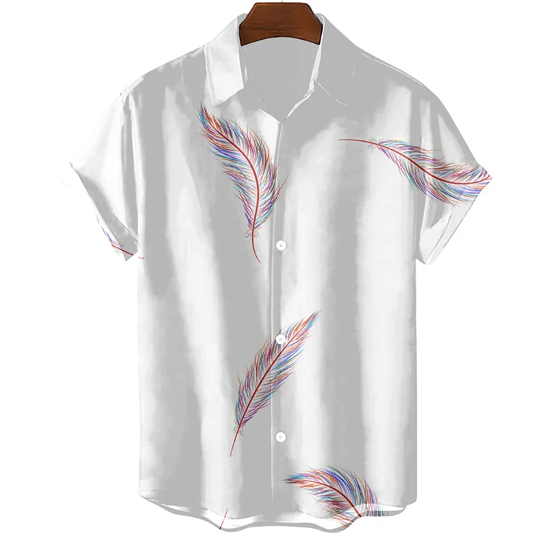 thumbnail image 1 of Camisetas con gráficos de plumas de pájaro para hombres, ropa con estampado 3D, camisas hawaianas de playa, camisetas de manga corta Y2k, ropa vintage, blusa con solapa, 1 of 5