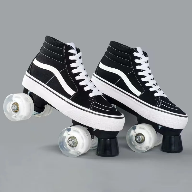 Double Row Roller Skates for Adults Unisex Canvas Shoes Sliding Inline Quad Sneakers Training 4-Wheel Size 35-46 adult roller skates