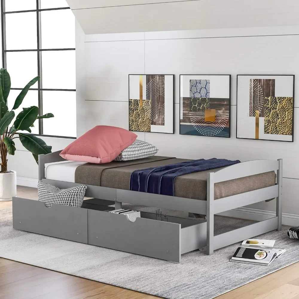 

Twin Size Daybed with 2 Drawers,Wood Storage Platform Bed for Kids Teens and Adults,No Box Spring Needed