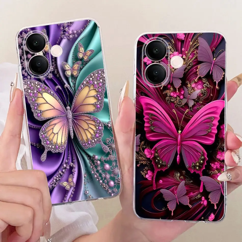Charming Floral Butterfly Cat Soft Silicone Phone Case