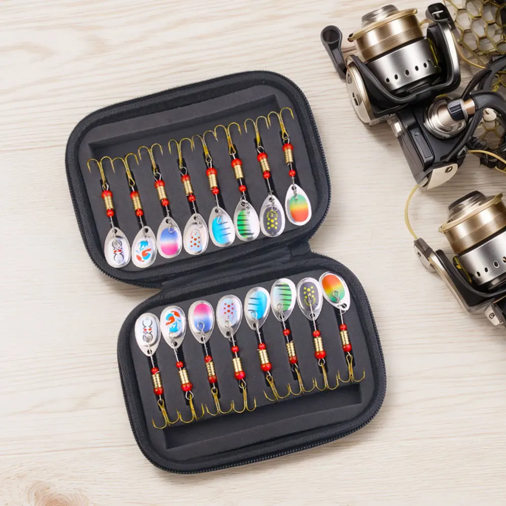 16Pcs Spoonbait Crankbaits with Treble Hooks Artificial Bait Rotating Spoon Kit for Bass Pike Trout Freshwater/Saltwater Fishing