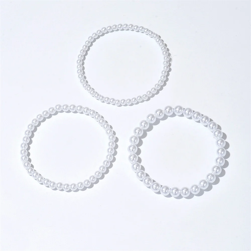 3pcs/Set Simulated Pearl White Beads Anklets For Women Versatile Foot Chain Ankle Bracelet Boho Beach Jewelry Summer Accessories