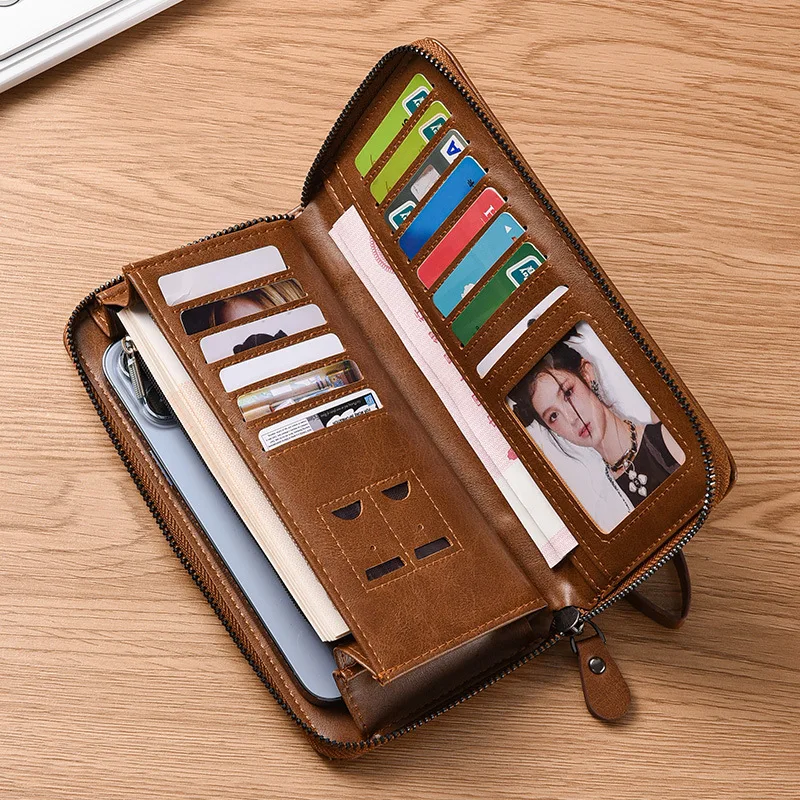 New men's long handbag retro wallet card foreskin clip handbag student wallet trendy grab bag