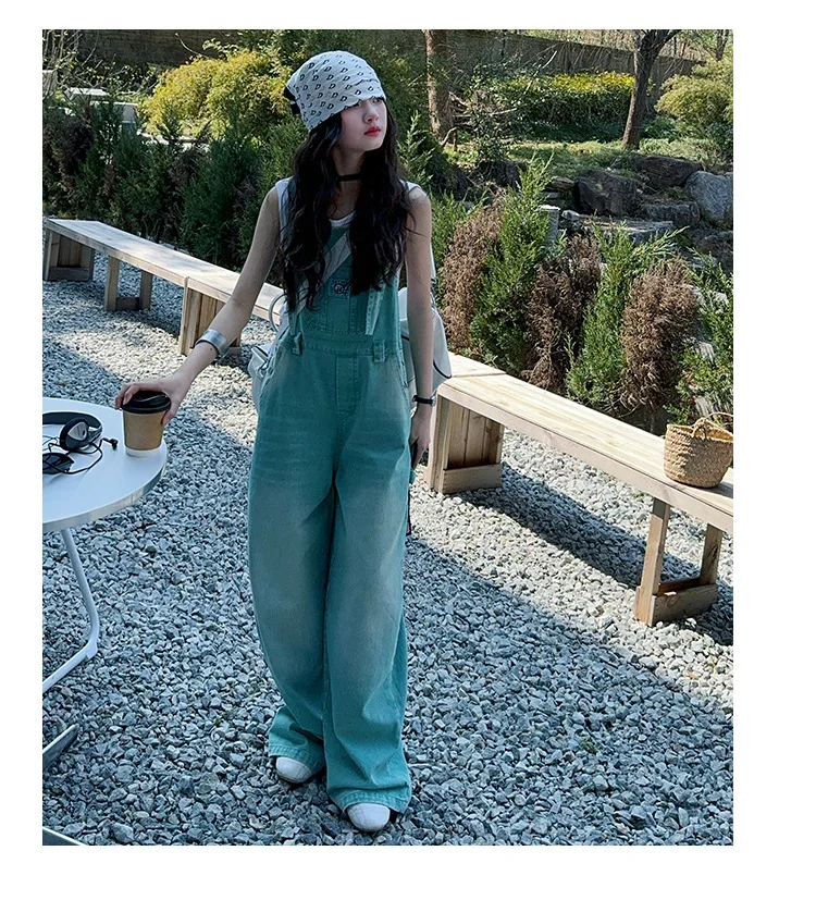 summer teen girls water washed punk wide leg jumpsuit junior kids loose slimming casual Cowboy overalls 4-14 child ropa trousers
