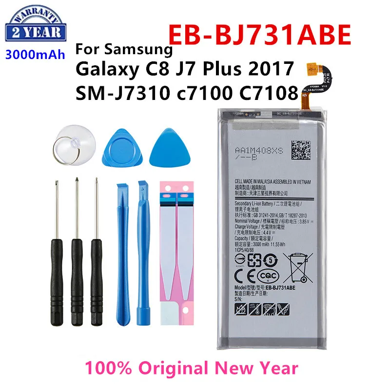 

100% Orginal EB-BJ731ABE 3000mAh Battery For Samsung Galaxy C8 J7 Plus 2017 SM-J7310 SM-C710F C7100 C7108 Batteries+Tools