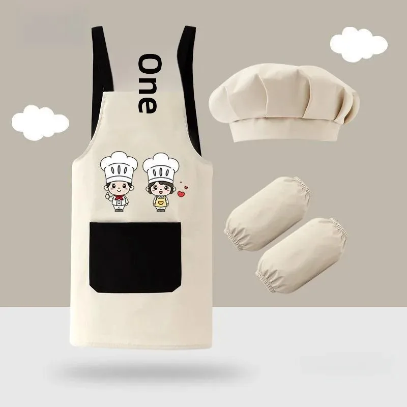 Kitchen Apron Hat Set for Kids Chef Costume Female Kindergarten Children Drawing Clothes Elementary School Students