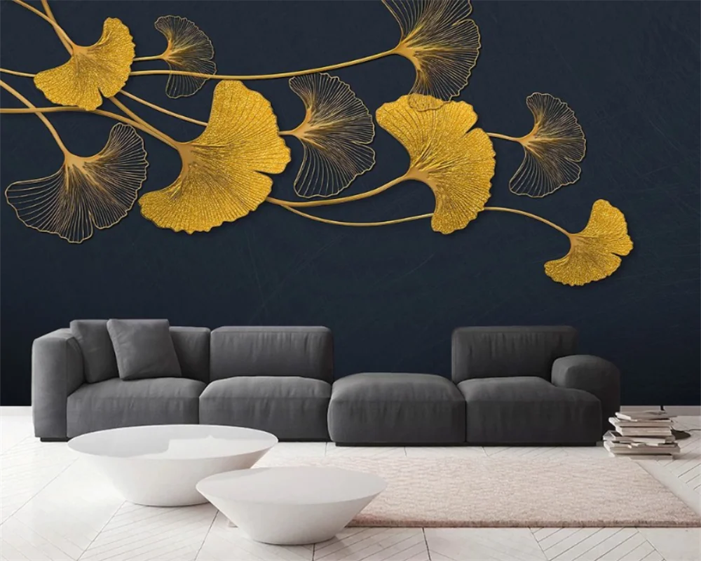 

beibehang Customized gold TV living room bedroom luxury gingko leaf modern new papel de parede wallpaper papier peint