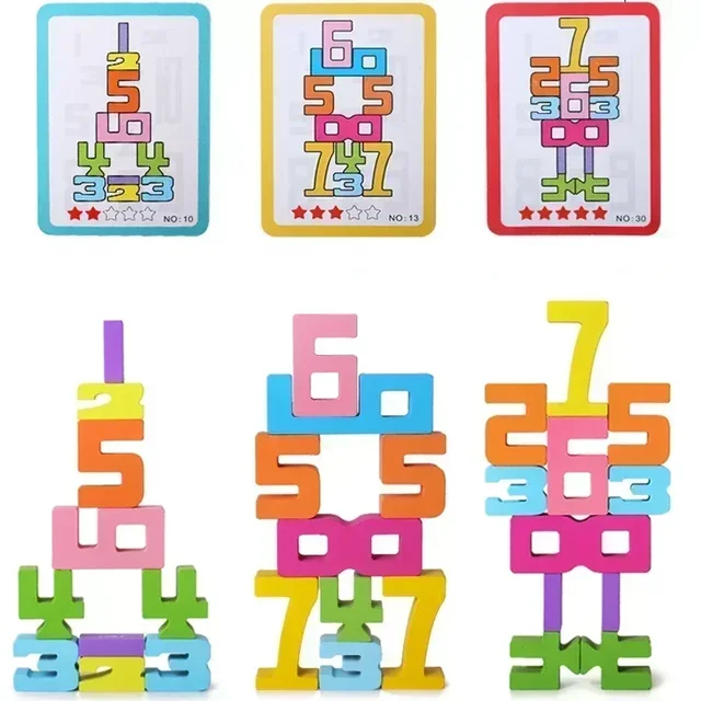 Wooden Educational Digital Blocks Creative Puzzles Stacking Toys Fun Brain-burning Early Education Topics Montessori Style 5