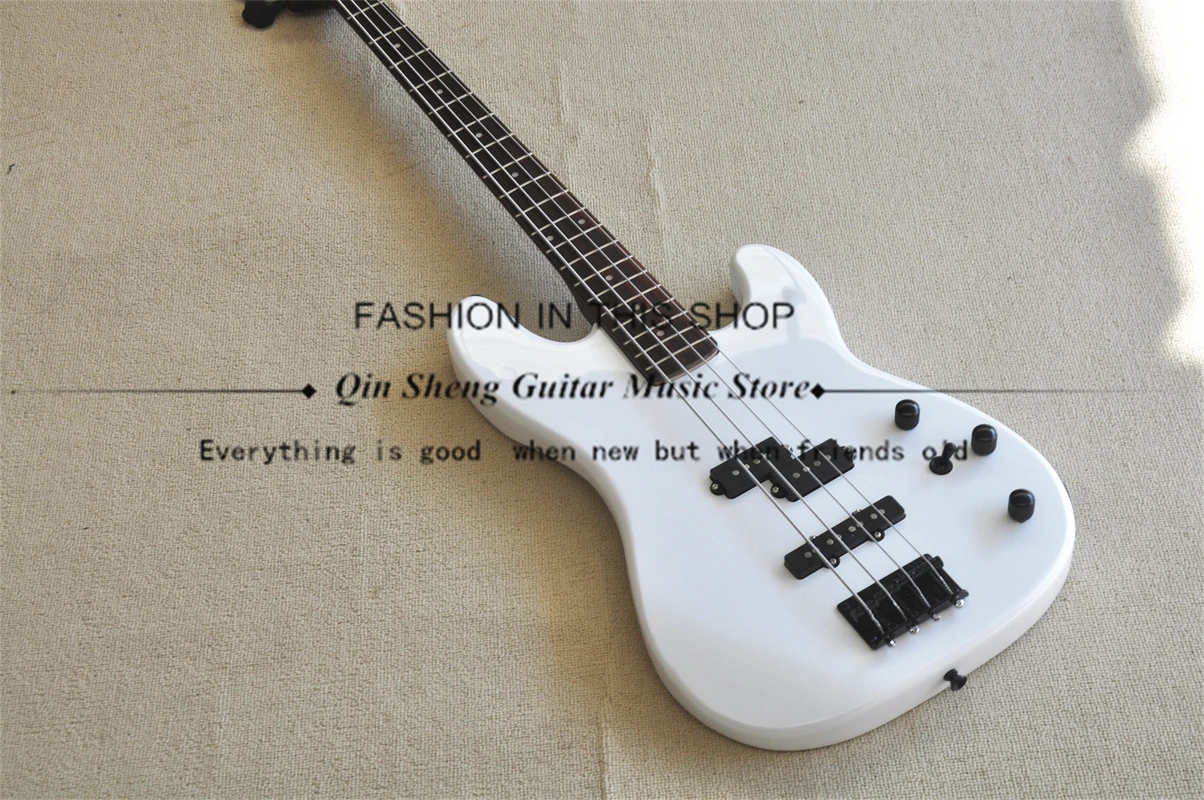 4 Snaren Witte Basgitaar Bass Basswood Body Palissander Toets Black Neck Vaste Brug - AliExpress