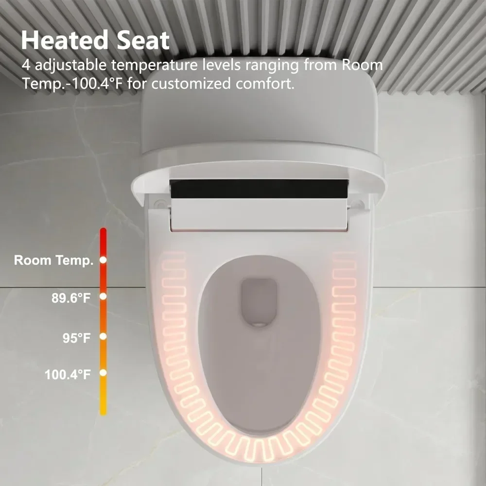 Smart Toilet with 1.28GPF Auto Flush Heated Seat，Toilet with Foot Kick Operation Night Light，One Piece Tankless Toilet 4