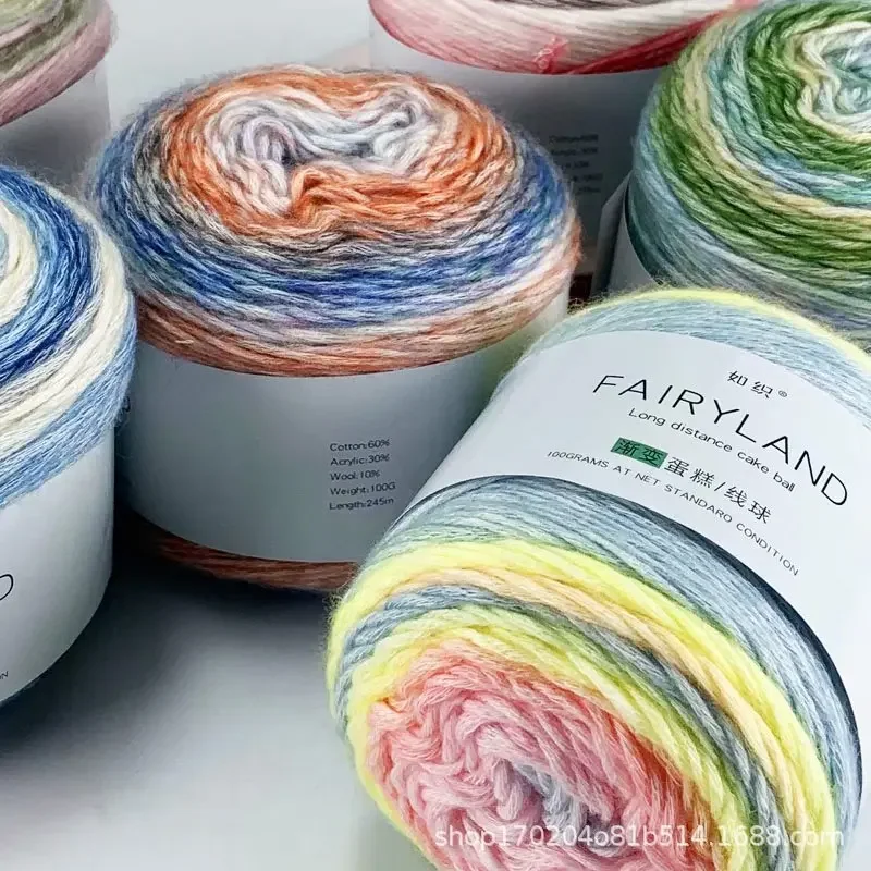 100g Dyed Pure Cotton Yarn, Gradient Medium Coarse Soft Knitted Yarn Ball, DIY Sweater Hat Shawl Hand Woven Scarf Crochet Thread 3