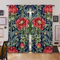 2Pcs Boho Watercolor Floral And Leaves Symmetry Curtain Suitable For Bedroom Kitchen Dining Room Living Room Study Office 1