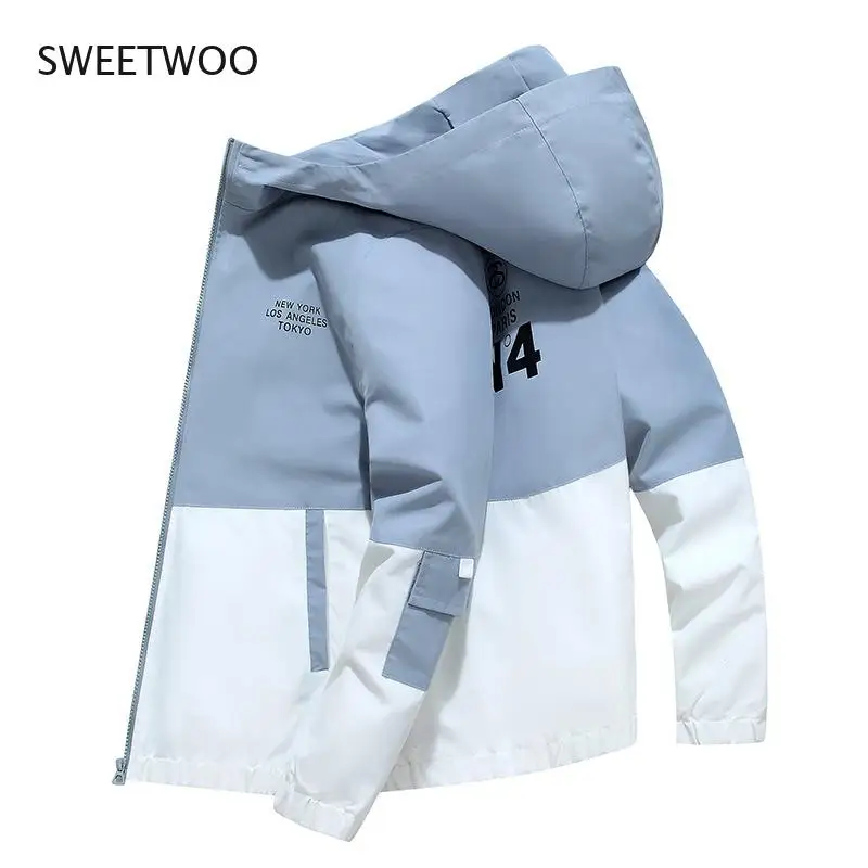 

2022 autumn new men's color matching jacket jacket loose trend handsome baseball uniform jacket hooded jacket men