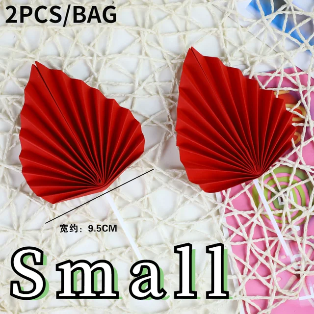 Palm Spear Cake Topper Happy Birthday Palm Leaf Decoration Cake Decorating Wedding Baking Dessert Table Party Favors SmallRed