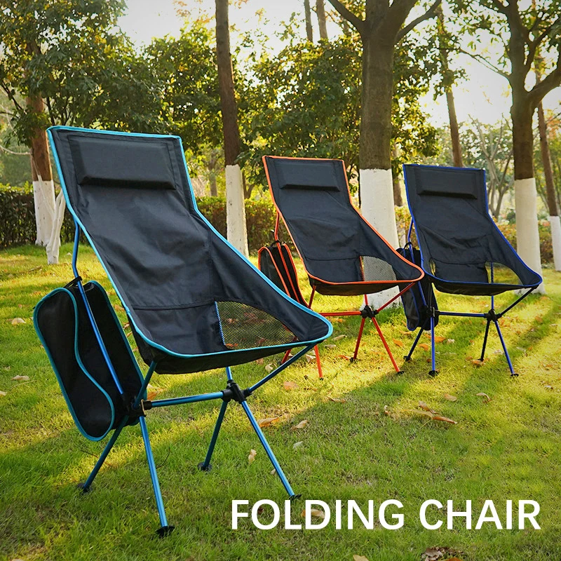 

Outdoor Folding Chairs with Pillows, Camping Backchairs, Aluminum Alloy Chairs, Moon Chairs
