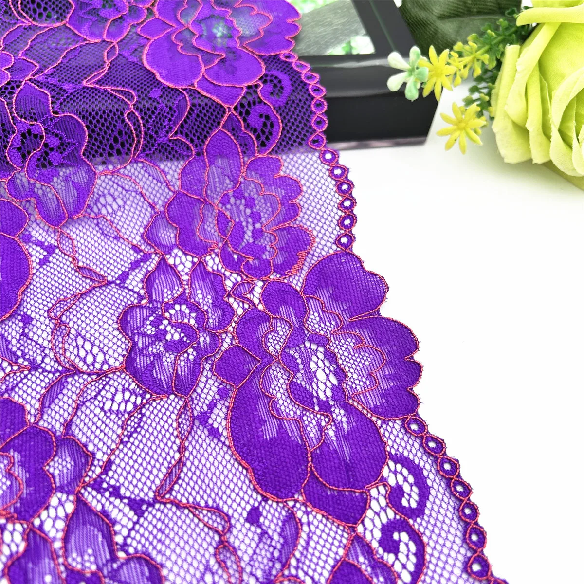 3y/lot Width 16.50cm Purple Flower Violet Elastic Stretch Lace Trim 2