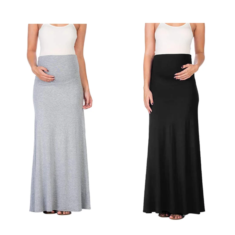 Pregnant Women Skirt Maternity Modal Skirt High Waist Good Stretch Foldable Waist Band Pregnancy Plus Size S-3XL