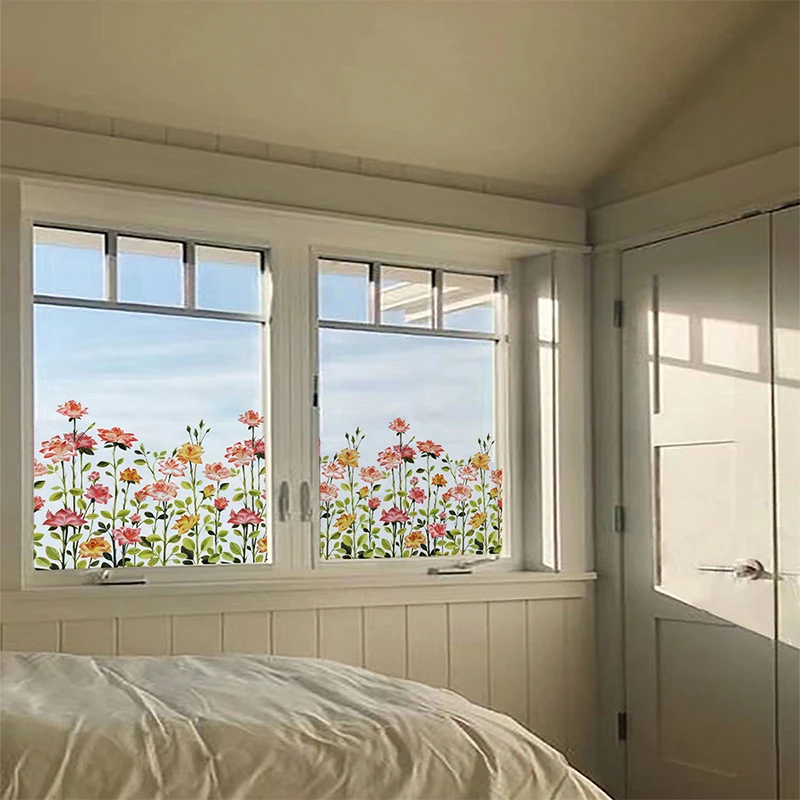 Description Picture 4 of item1pc Floral Window Film France Style Pastoral Blossom Glass Sticker Static Cling Decorative Decal Bedroom Living Room Decor Mural