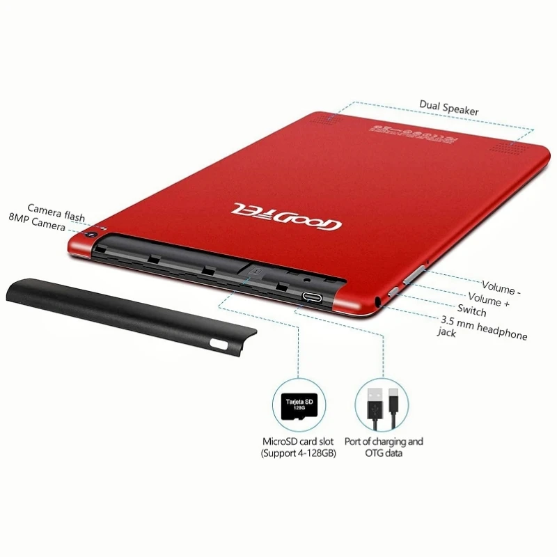 G2 타입-C 10.1인치 HD IPS 안드로이드 10 태블릿 PC 4GB 램 64GB 롬 MTK6753 옥타코어 1280 x 800 픽셀 5.0MP+8.0MP 카메라