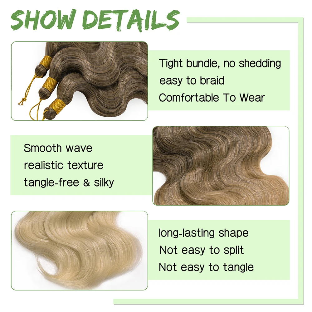 Synthetic Braiding Hair 24inch Body Wave Crochet Hair Bundles Burgundy Blonde Water Wave Crochet Braiding Hair Boho Twist Braids 4
