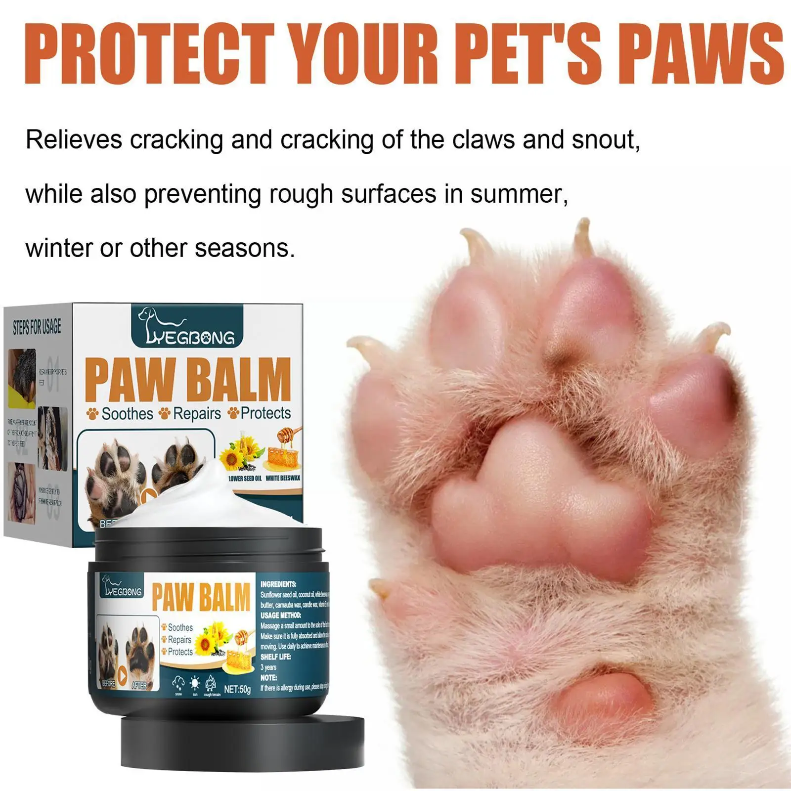 50g Pet Paw Care Cream Healthy Pet Paw Balm Pet Foot Cat Balm Oil Care