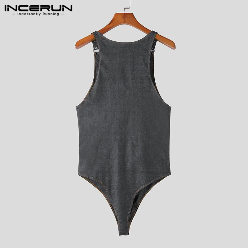 INCERUN Fashion Men Bodysuits 2023 Solid Color O-neck Sleeveless Sexy  Button Up Men Rompers Pajamas Fitness Cozy Bodysuits S-5XL