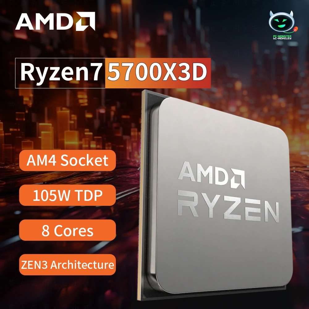 AMD-Processeur de jeu Ryzen 7 5700X3D, 8 cœurs, 16 fils, 4.1GHz, 7nm, 100 Mo, prise de jeu, processeur AM4, marque 2024, nouveau