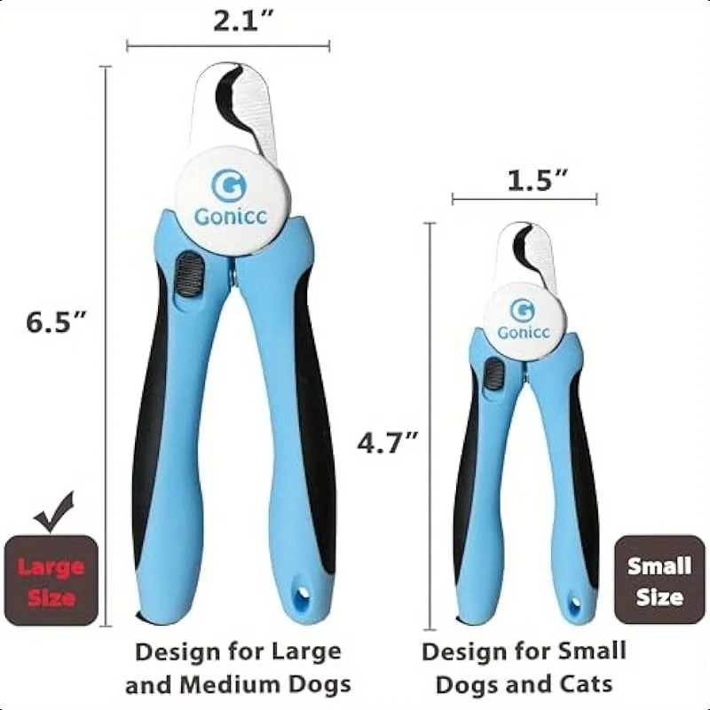 Gonicc Pet Nail Clippers for Dogs and Cats Blue & Black Ergonomic Handle with Safety Guard Sharp Stainless Steel Blades