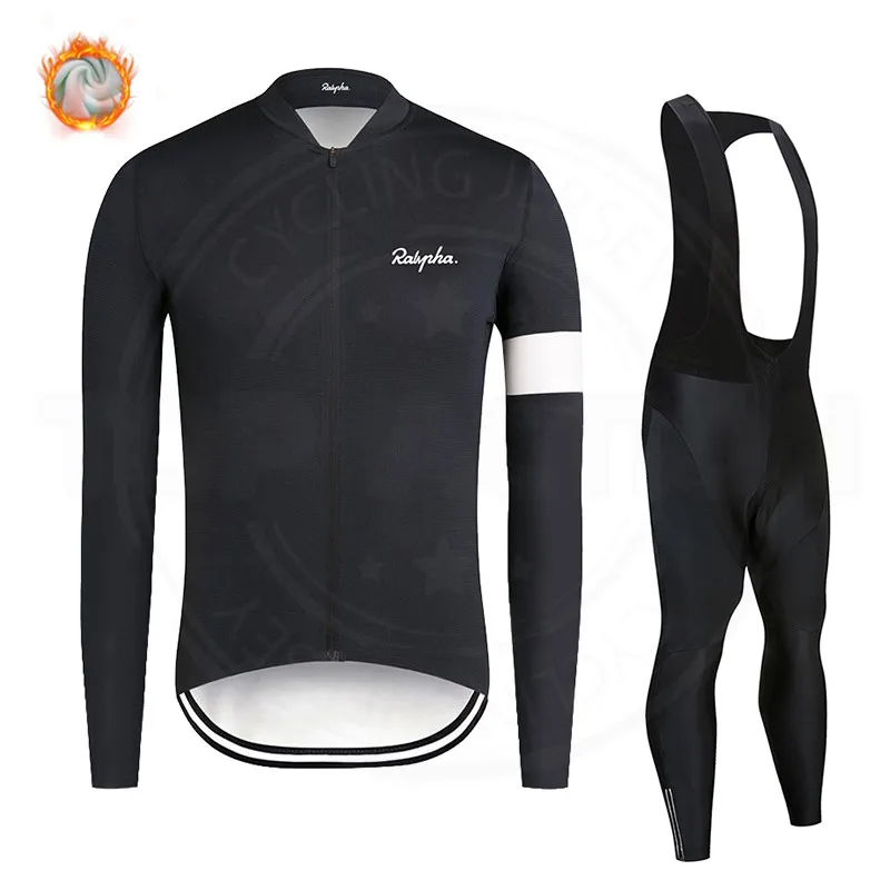 

New Raphaful 2022 Winter Cycling Jersey Set Fleece Mens Cycling Clothing Long Sleeve MTB Bike Road Pants Bib Maillot Culotte