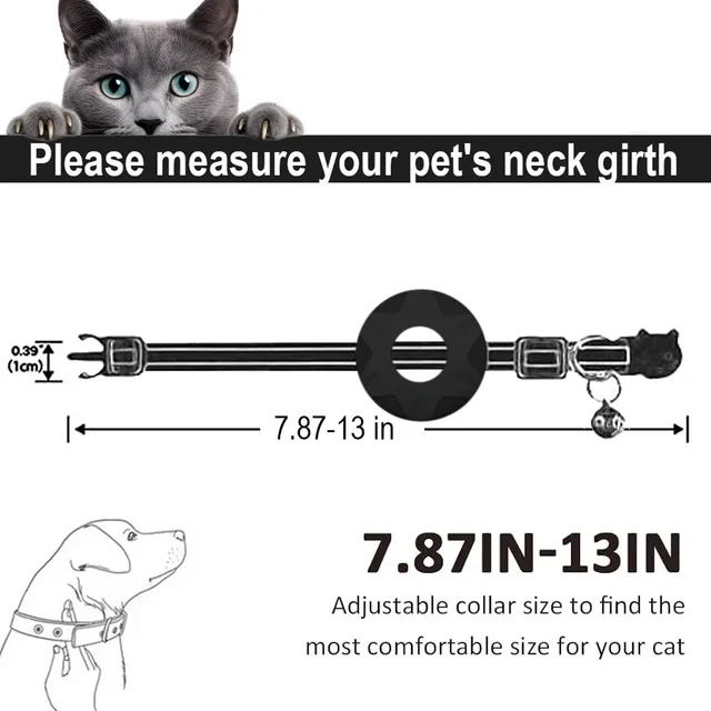 for Apple Tag Cat Collar, Reflective Kitten Collar with Airtag Case Holder and Bell for Girl Boy Cats ,Safe Breakaway Necklace 6