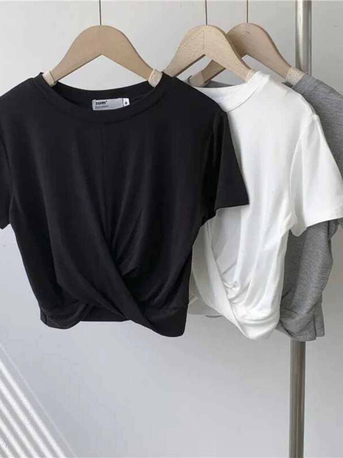 Slimming Effect Modal Knot ort T-irt Women's Personali Summer Thin Belly Button Exposure  Color Top Slim Fit T-irt