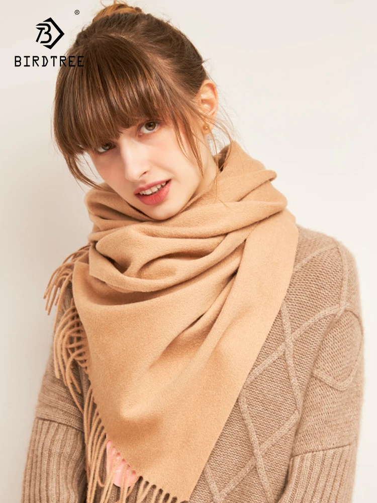 

Birdtree 100% Pure Wool New Solid Basic Scarf For Women 2023 Autumn Winter Warm And Cold Resistant Versatile Shawl New A39392QC