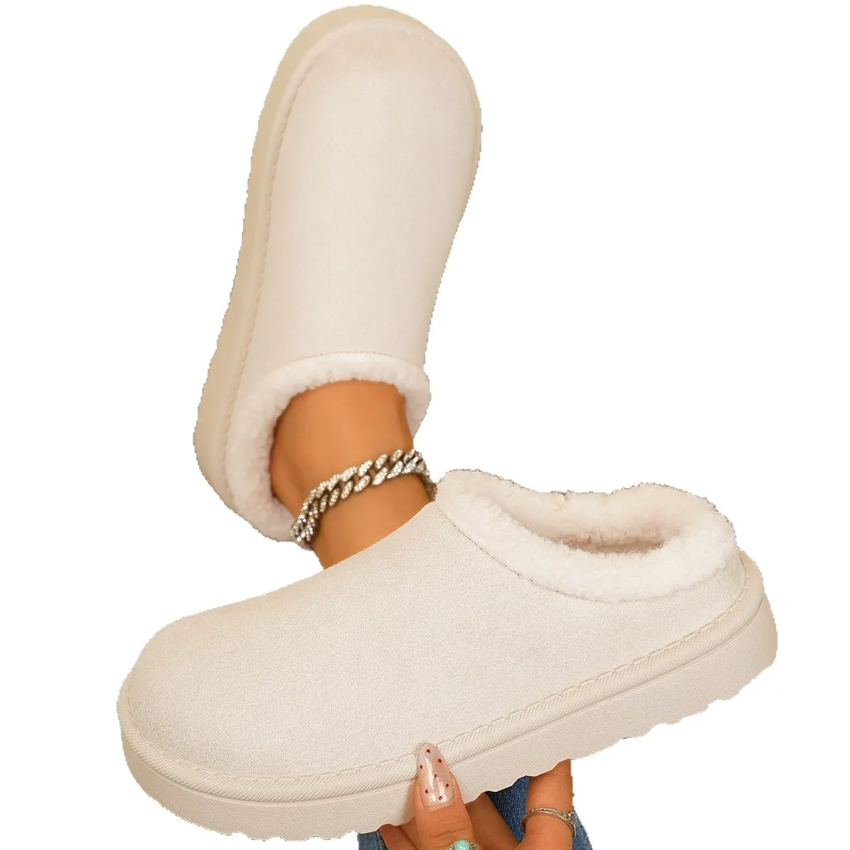 Ladies Shoes 2025 New Closed Toe Women's Slippers Fashion Outdoor Casual Winter Plus Velvet Keep Warm Comfortable Flat Slippers