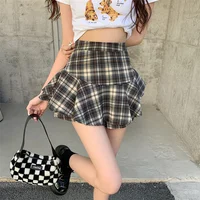 Tiered Mini Skirt Y2K High Waist Tartan Ruffled Plaid Skirt Skort Women Aesthetic Outfit - Image 3