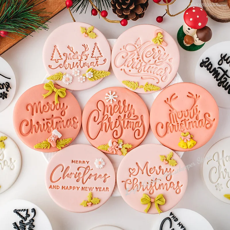Cookie Cutter Press Christmas Santa Claus Biscuit Mold Plastic Cookie Stamp Confectionery Kitchen Baking Christmas Decorations