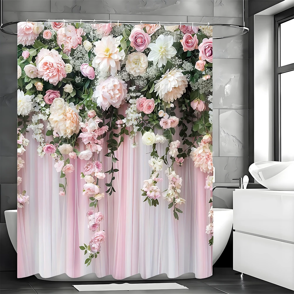 Shower Curtain Pink Flower for Women Bridal Wedding, Pink Flower Romantic Suitable for Girls and Ladies, Bathroom Decorative Sh shower curtains
