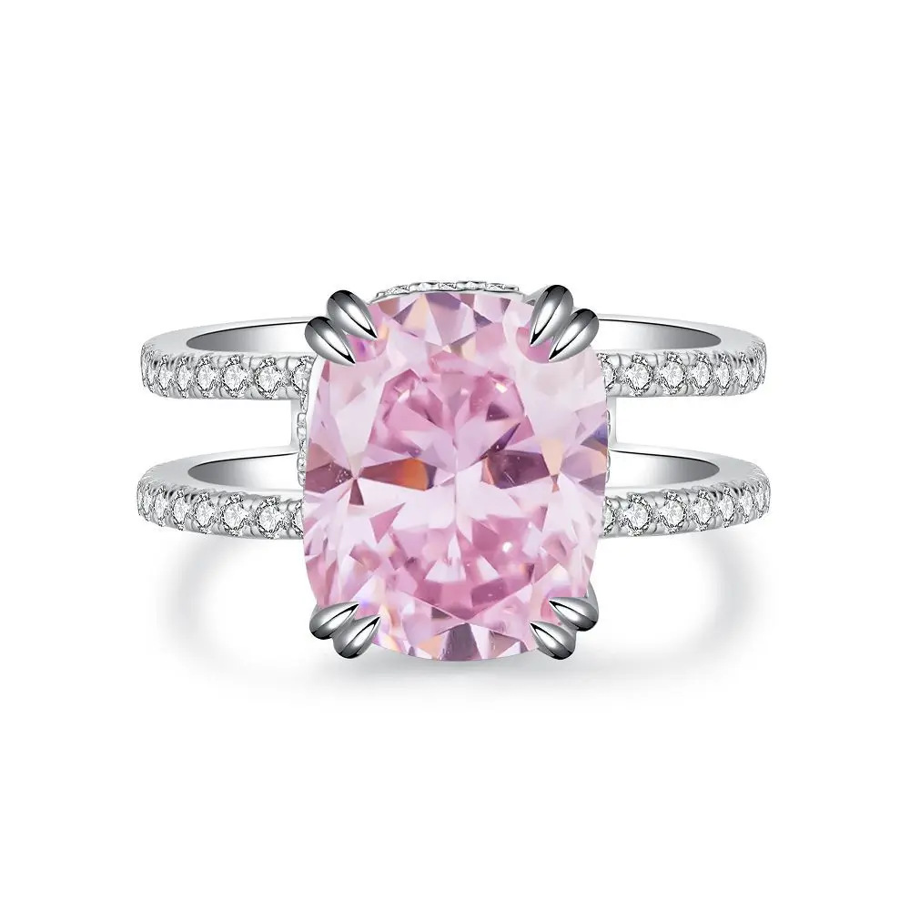 

2023 New 925 Silver Ring Women's Cherry Blossom Pink Diamond Ring Premium Ice Flower Cut Zircon Ring