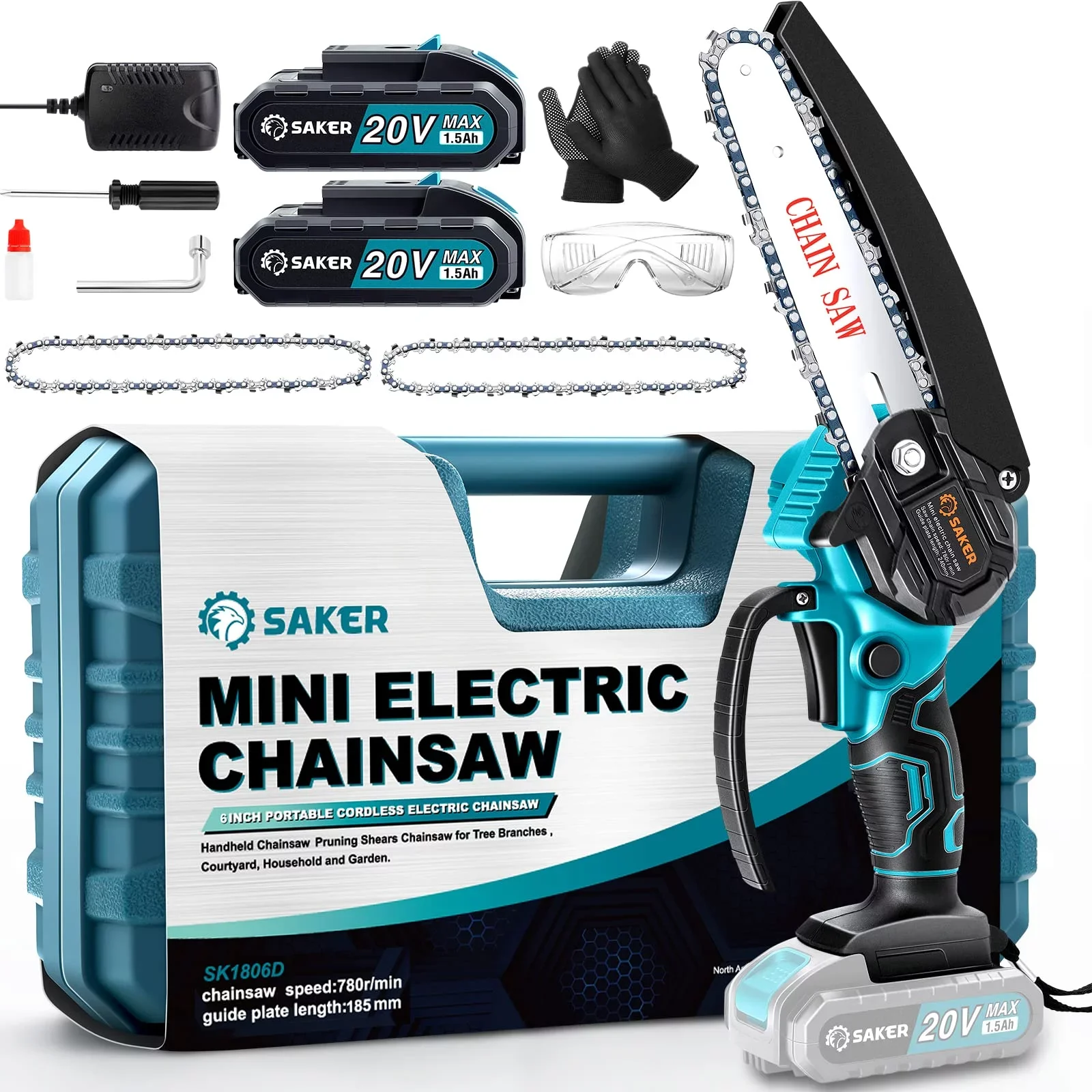 Saker Mini Chainsaw 6 Inch Portable Electric Chain Saw Cordless ...