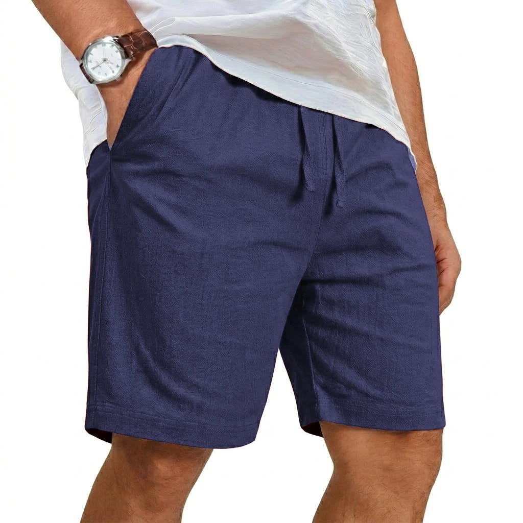 Neue Leichte Leinen-Shorts für Herren – Lässige Oversize Strand- und Jogginghose aus Baumwolle im Hawaii-Stil für Männer – Detail 10