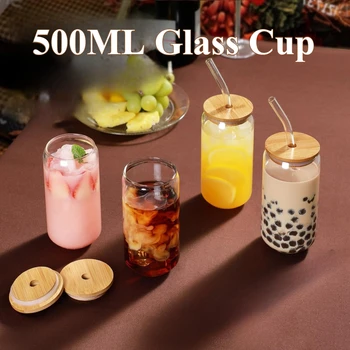 Bicchieri da caffè ghiacciati trasparenti in vetro da 500 ml con coperchio e cannuccia Lattina di birra Latte Tazza di moka Cocktail Bicchieri da birra per whisky 1