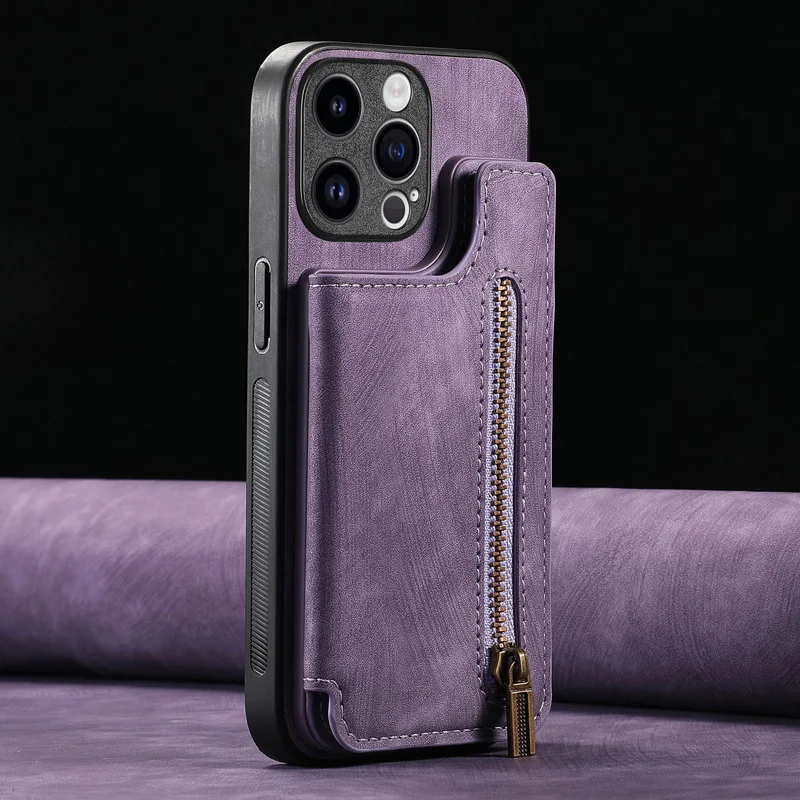 Retro Leather Zipper Wallet Phone Case with Multi Card and Cash Slots