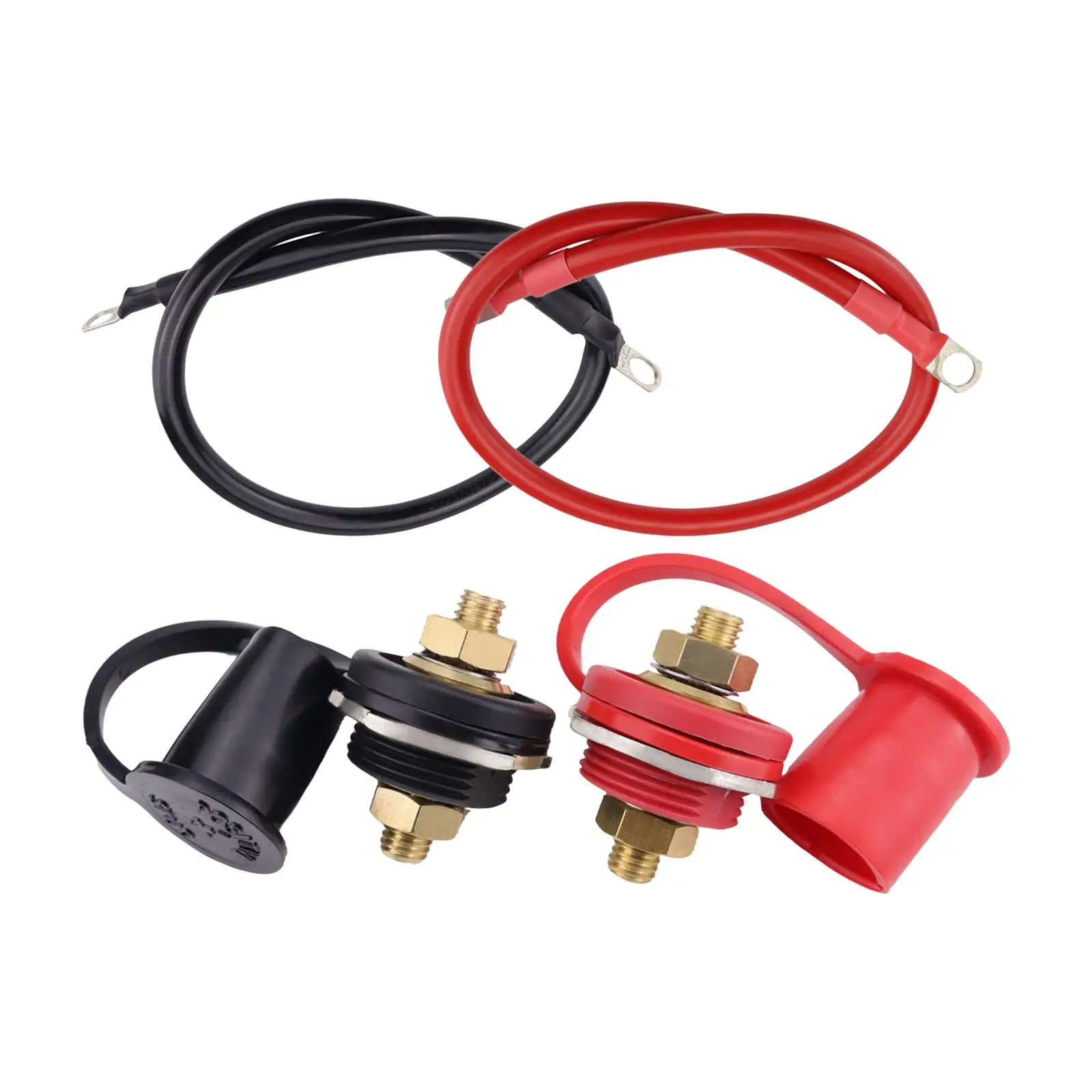 thru Panel Battery Bulkhead Connectors 250A 3/8" Stud with Cables Junction Stud Post for Rvs Automotive Yachts Trucks Cars